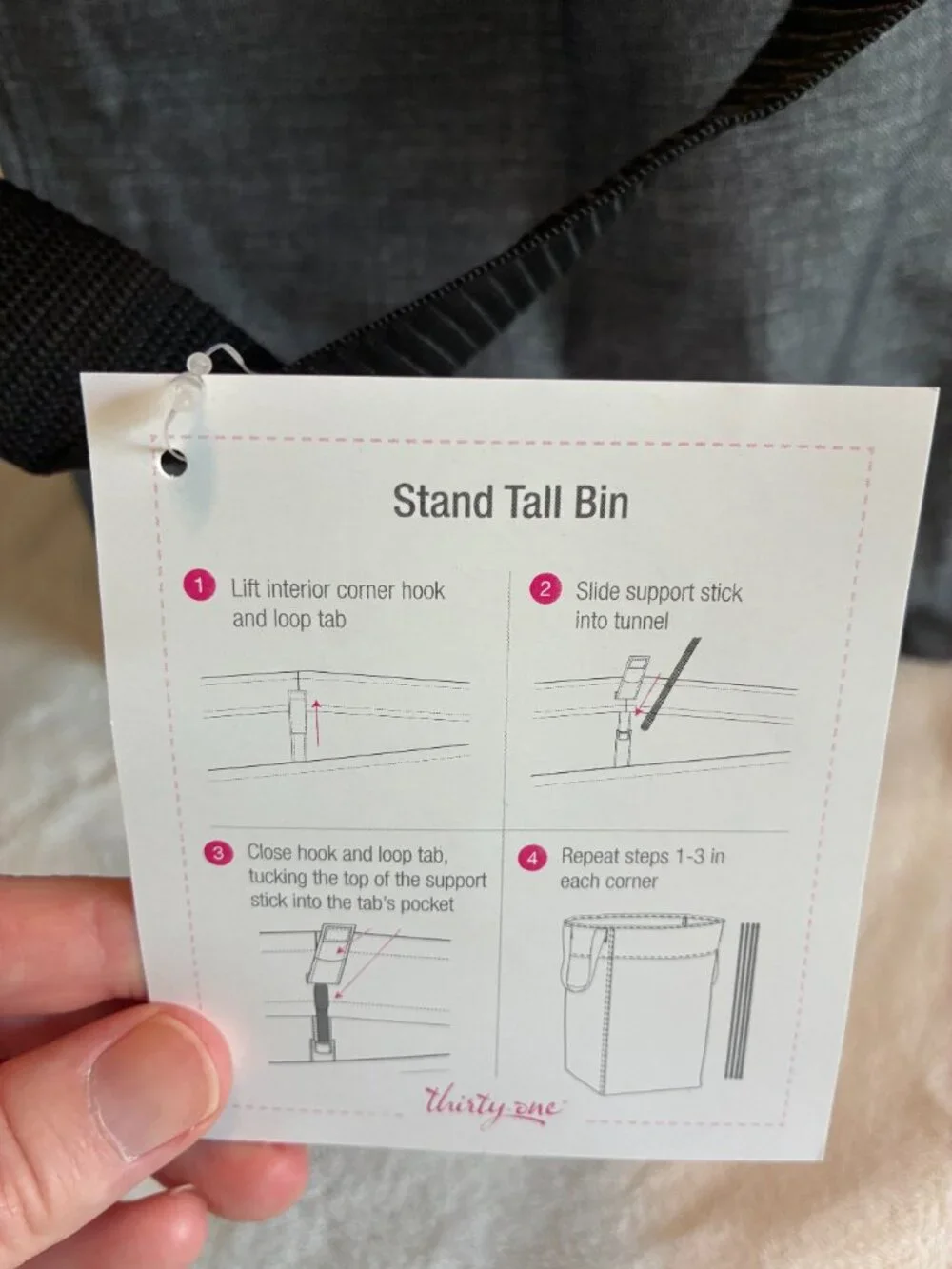 NWT Thirty-One Stand Tall Bin Gray Foldable Storage Organizer Hamper w/ Support